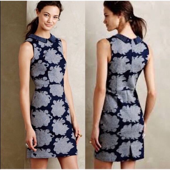 Anthropologie‎ Let Me Be Rain Garden Sheath Beaded Appliqué Dress Size 4 - Picture 1 of 7